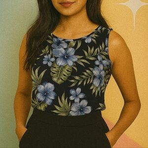 Vintage Black and Green Tank Top Tropical Style